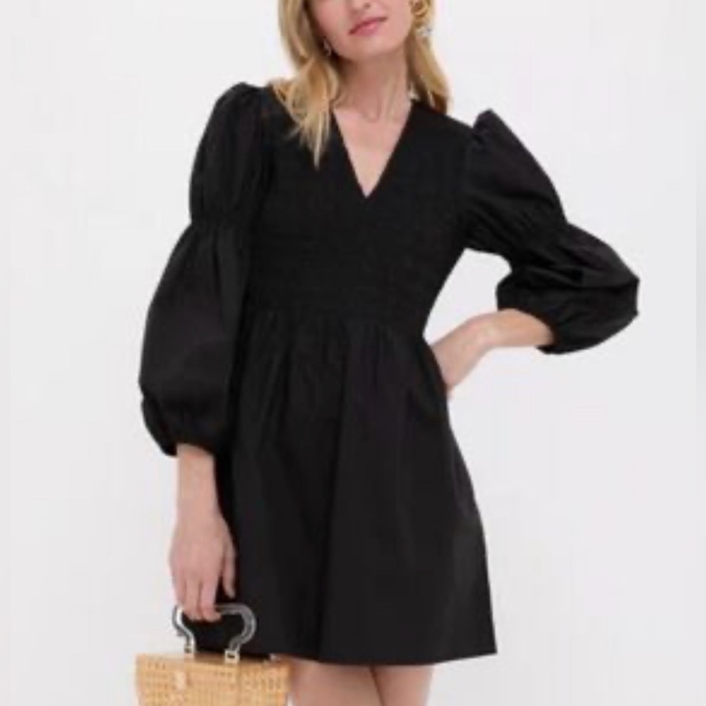 Tuckernuck Pomander Place Smocked black mini dress